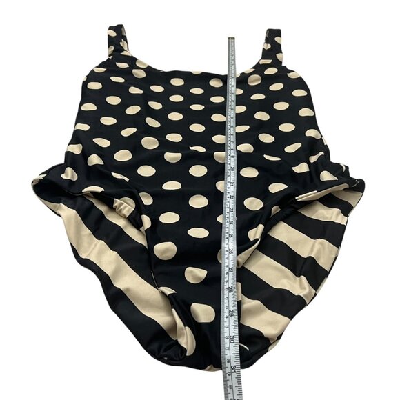 J Crew Reversible One Piece Swimsuit 14 Striped Polkadot Scoop Neck Black Tan - Picture 11 of 12